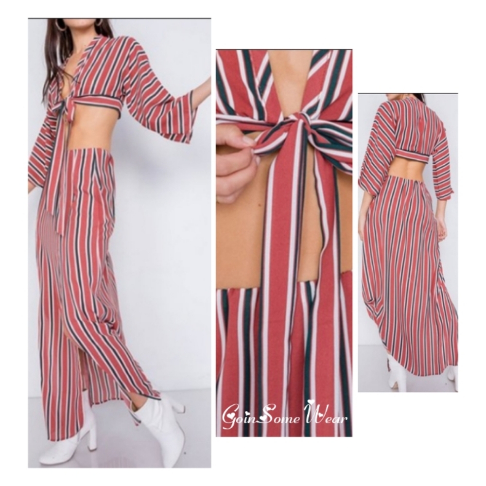 GSW Women's Multi Stripe Two Piece Skirt Set